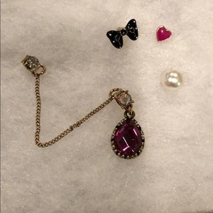 Betsey Johnson Bow n Teardrop 5 stud earring set